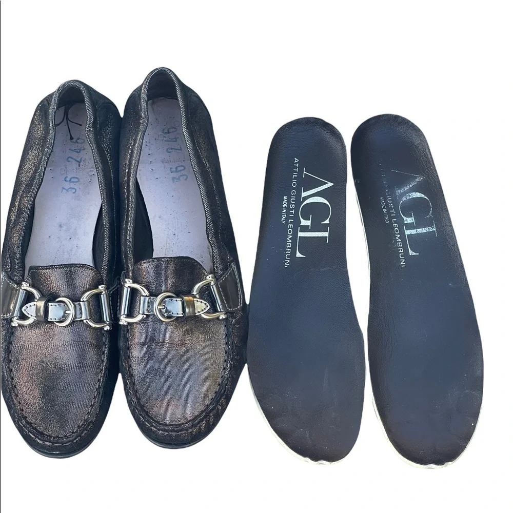 AGL Attilio Giusti Leombruni Jenah Grey Leather‎ driving Loafers size 36(6) USA